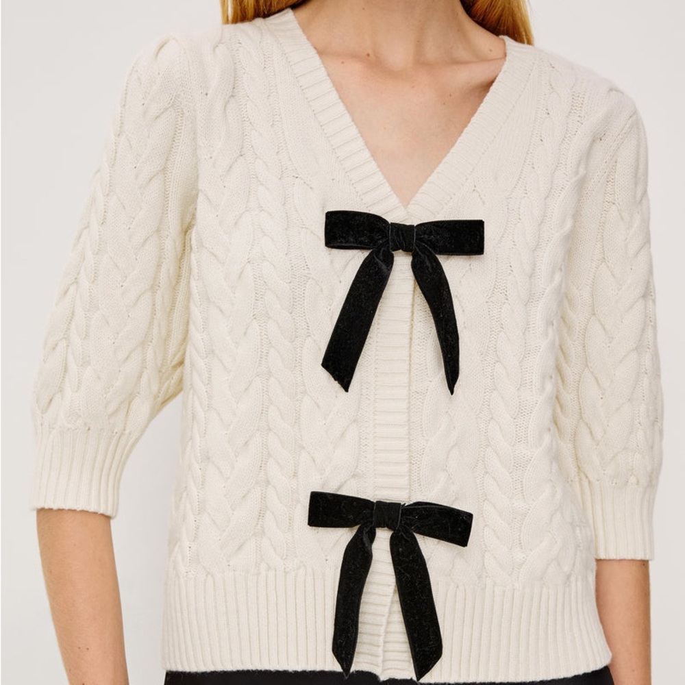 Rails Clarissa Cream Knit Top with Black Velvet Bows